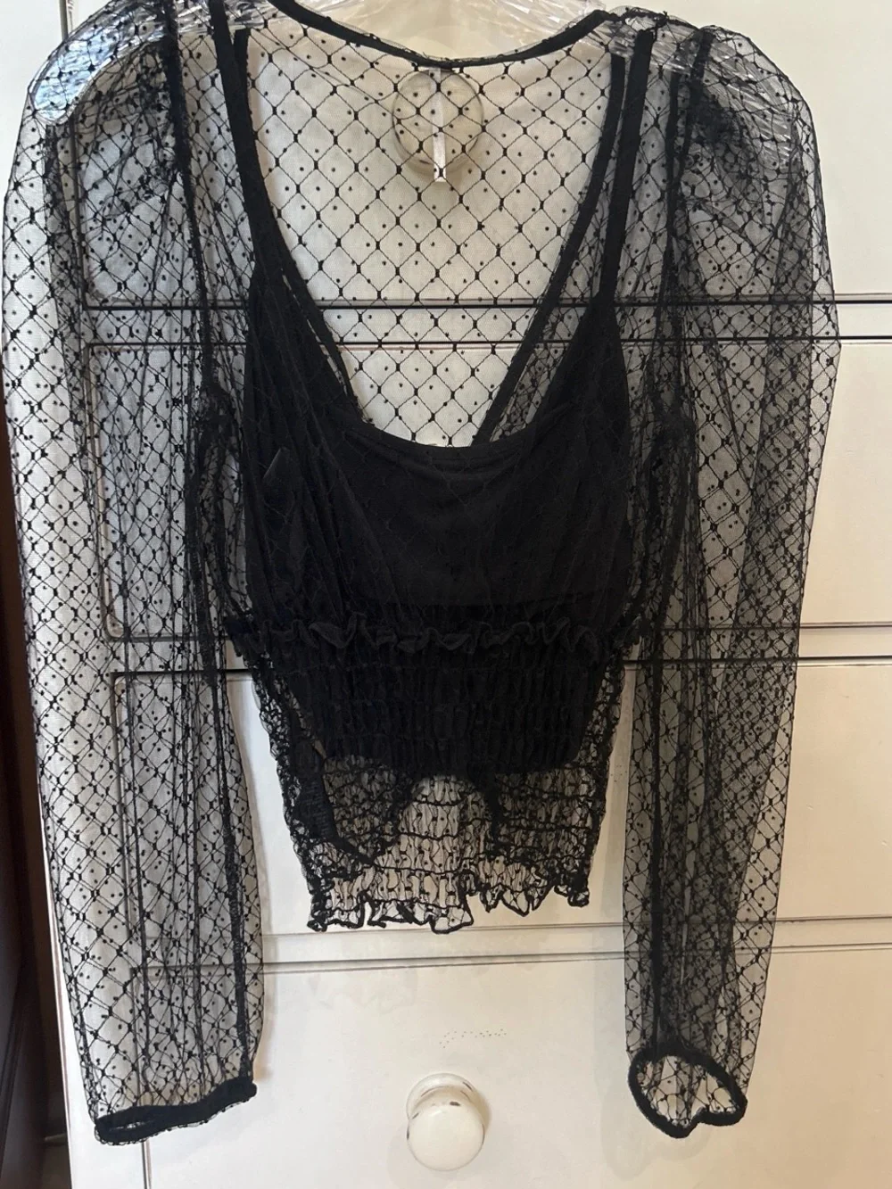 Free People Long Sleeve Lace Black Blouse